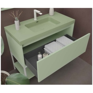 Mueble de baño ELEN 90 cm  RAL 7003   patas negro - Lavabo 2 cm solid surface 90 cm desplazado dcha.