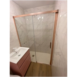 Mampara de ducha FRAME frontal 1 fijo - 1 puerta corredera 146,5 cm ORO ROSA