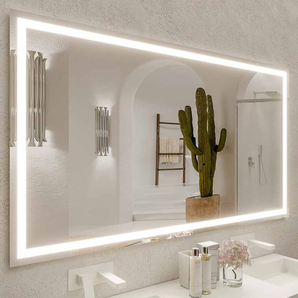 Espejo de baño NERINA 95 cm ancho x  alto 80 cm , triled ( luz fria, neutra , calidad con cambio de intensidad ) , bluetooth , antivaho, sensor infrarojos on/off, espejo aumento LED