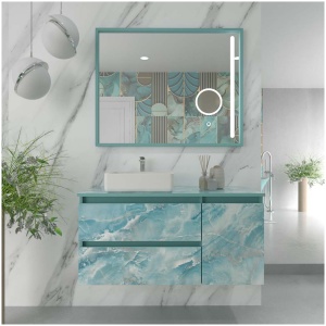 Mueble de baño UNICO 80 cm  acabado RAFAELLO  con lavabo porcelana 80 cm - Espejo EVO 80 cm x 80 cm antivaho, espejo aumento led, biled