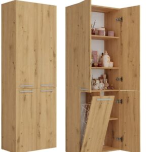 Mueble de baño CARMEN 120 cm 3 cajones Ral 1015  - Encimera SOLID SURFACE 2 senos Ral 1015 - Columna con cesto ropa 185x60x55 según plano  Ral 1015