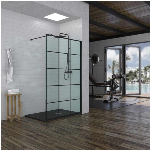 Mampara de ducha ZEN fijo 100 cm altura especial 180 cm DECORADO INDUSTRIAL RAYAS Negro mate