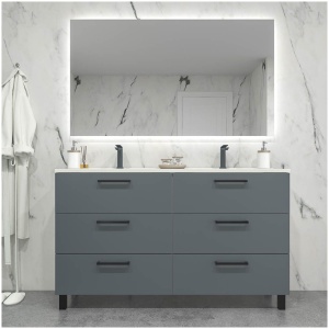 Mueble de baño CARMEN 120 cm 6 cajones GRAFITO con uñero y patas negro - Lavabo porcelana dcha. - Toallero negro