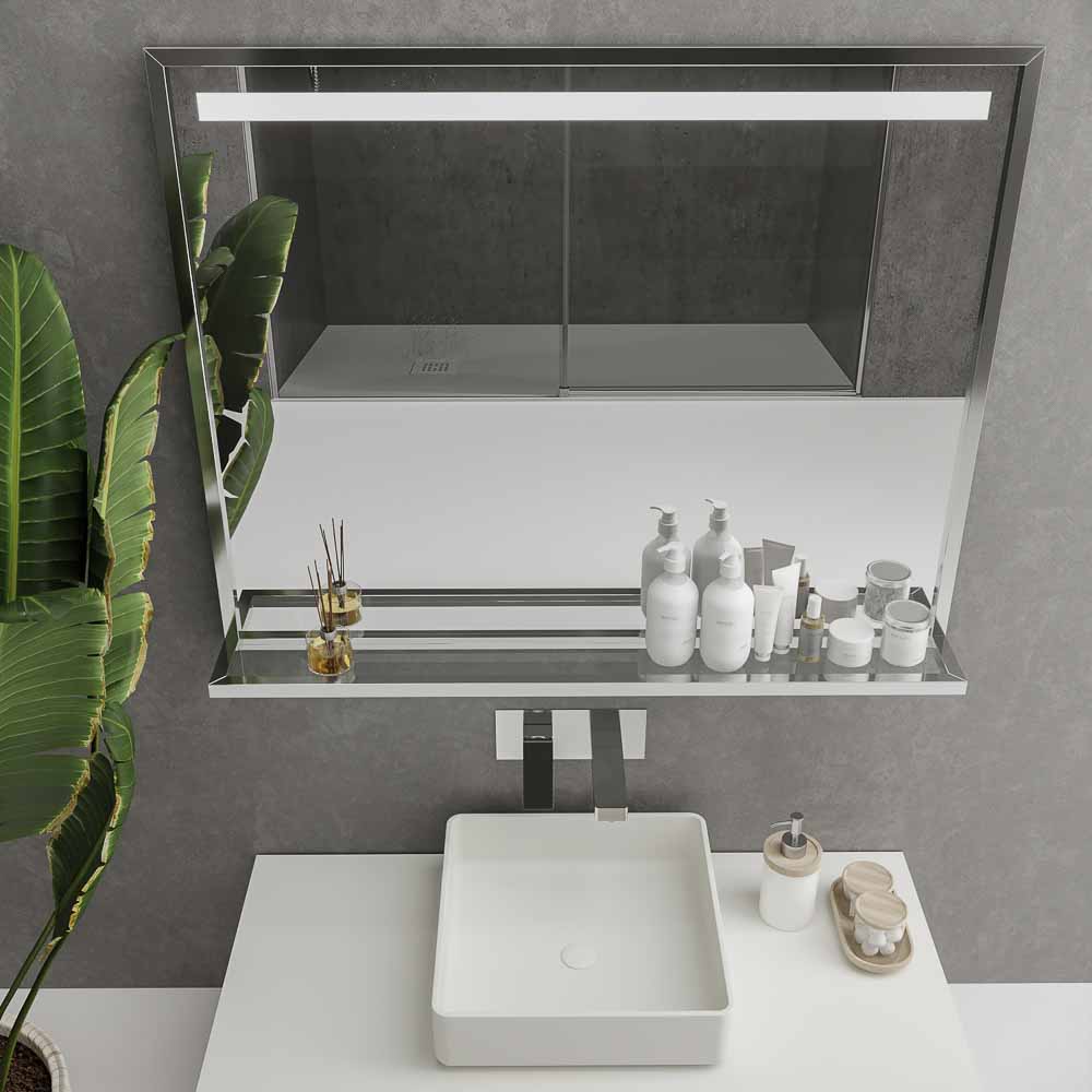 Espejo de baño EVO con estante ancho  70 cm x  alto 80 cm BILED ( luz neutra / luz calida ) CROMO