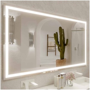 Espejo de baño NERINA 110 cm ancho x  90 cm alto luz frontal TRILED con luz trasera TRILED - Antivaho - Bluetooth  - Triple touch