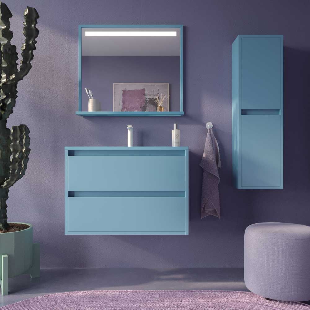 Mueble de baño CARMEN suspendido 2 cajones 80 cm fondo reducido 40 cm AZUL COBALTO
