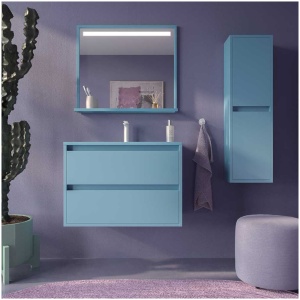 Mueble de baño  CLAIRE suspendido 2 cajones 100 cm NCS 2020 B50G mate- Encimera SOLID SURFACE 100 cm blanco mate