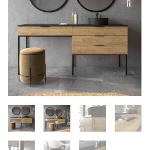 Mueble de tocador entre paredes 148 cm  lavabo izquierda - Cajón tocador 14 cm - Cajones lavabo 14 cm - 30 cm  Acabado OLIVO - Tapa aglomerado 19 mm hidrofugo para chapar en porcelanico con faldón 2 cm