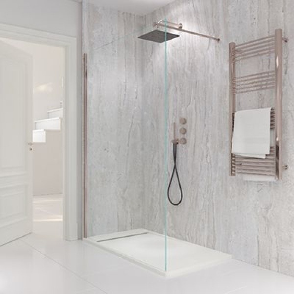 Mampara de ducha ZEN vidrio 8 mm 1 fijo  120 x 210 perfil pared acero con brazo seguridad INOX - Mampara ducha ZEN vidrio 8 mm sin perfil pared  199x120  con brazo seguridad INOX