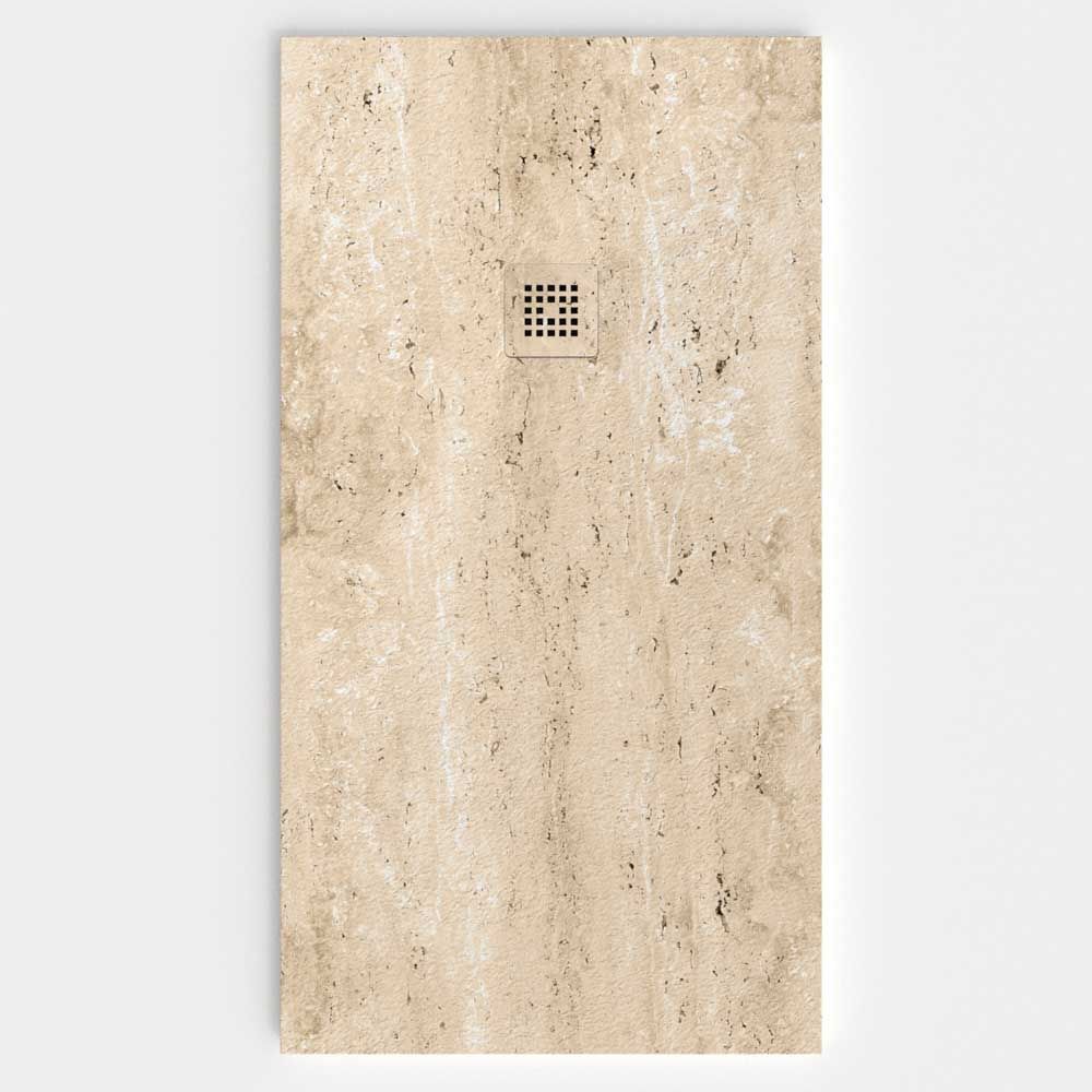 Plato de ducha 3D Travertino 200 cm x90  cm 2 desagues a cada lado - Panel de ducha 3D Travertino 90 cm x 225 cm