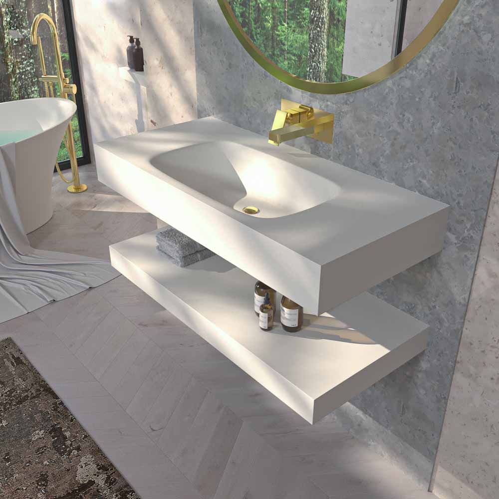 Lavabo LIDO 70 cm x 35 cm con agujero griferia SOLID SURFACE blanco