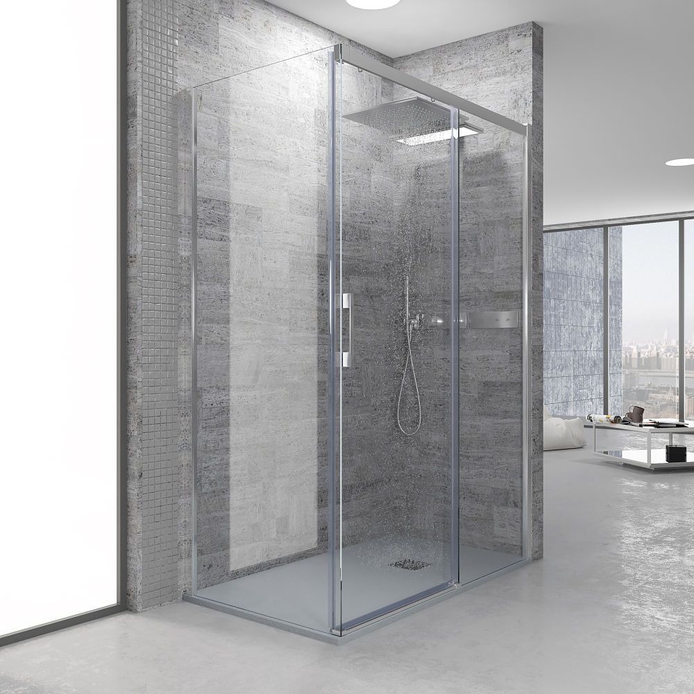 Mampara de ducha FLARE rectangular 2 fijos - 2 puertas correderas 117,5  cm x 67,5  cm altura especial 170 cm ORO MATE