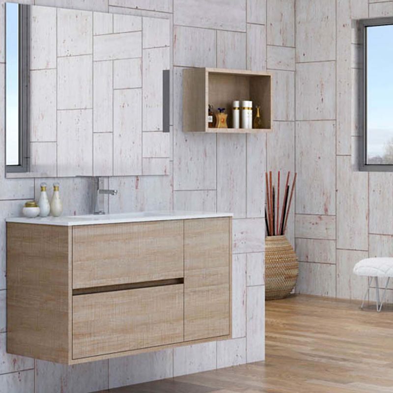 Mueble de baño CAROLA 2 cajones - 1 puerta cesto ropa  100 cm ( 60-40 ) CAMBRIO - Lavabo  porcelana seno izquierda