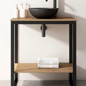 Estructura 120 cm NEGRO con tapa y balda ROBLE CLARO  sin lavabo