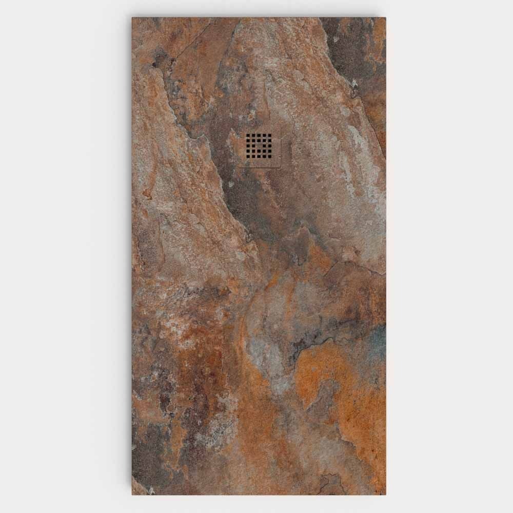 Plato de ducha efecto 3D 70x137  marmol RAZZO  - Fijo de ducha ZEN  vidrio 8 mm 80x200 NEGRO MATE