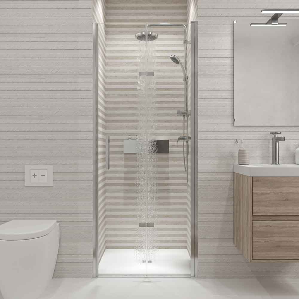 Mampara de ducha SINTESIS 1 puerta plegable 98 cm altura especial 180 cm CROMO BRILLO