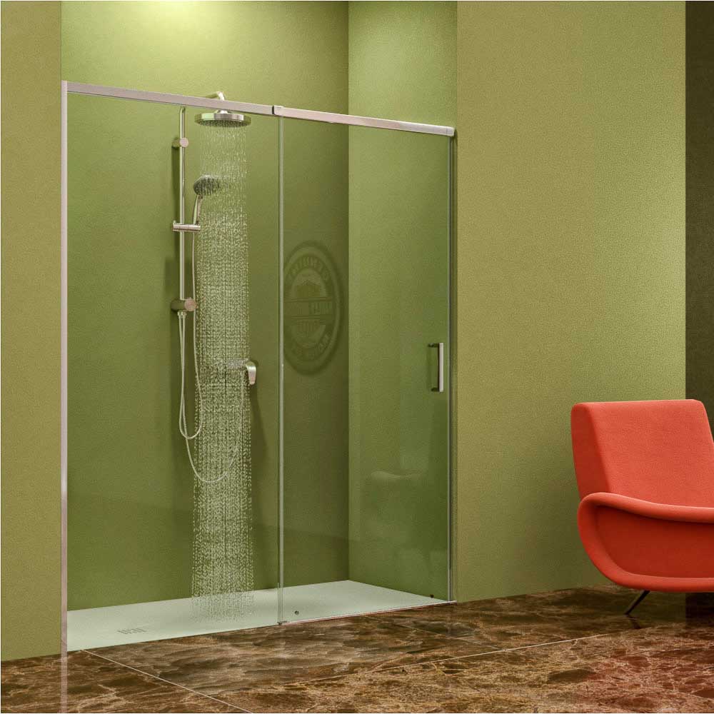 Mampara de ducha AXER frontal 1 fijo - 1 puerta corredera  (156 cm - 157 cm ) acero inoxidable Vidrio mate