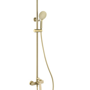 Conjunto de ducha GLORY monomando ORO CEPILLADO - Grifo de lavabo GLORY ORO CEPILLADO - Valvula click-clack ORO CEPILLADO