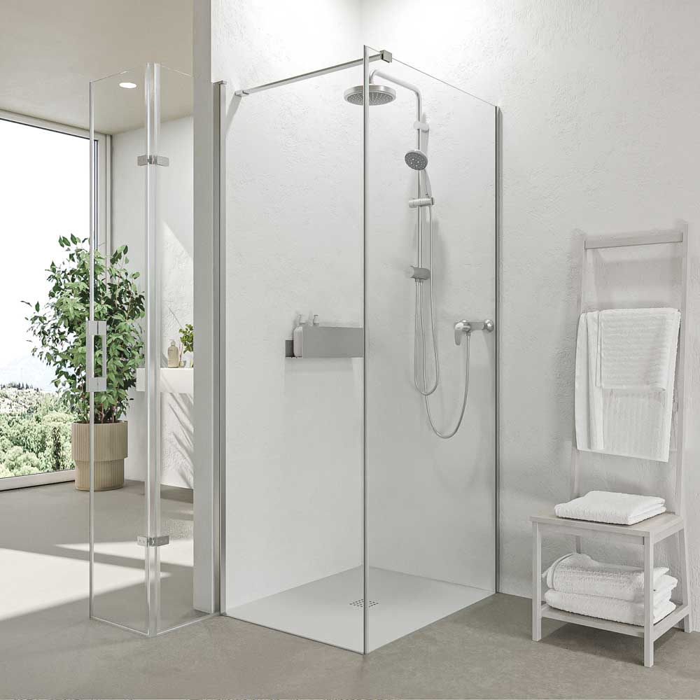 Mampara de ducha  cuadrada SINTESIS 1 puerta plegable 66,3 cm x 1 fijo 66,8 cm CROMO entrega dentro domicilio