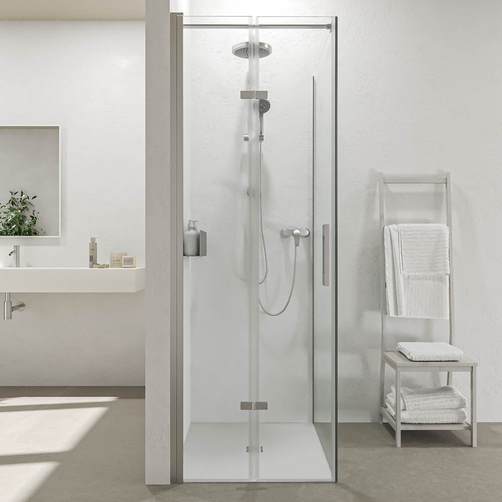 Mampara de ducha SINTESIS rectangular 1 puerta plegable + 1 fijo 77,5  cm x 41 cm - Angulo 2x2 -  Instalación