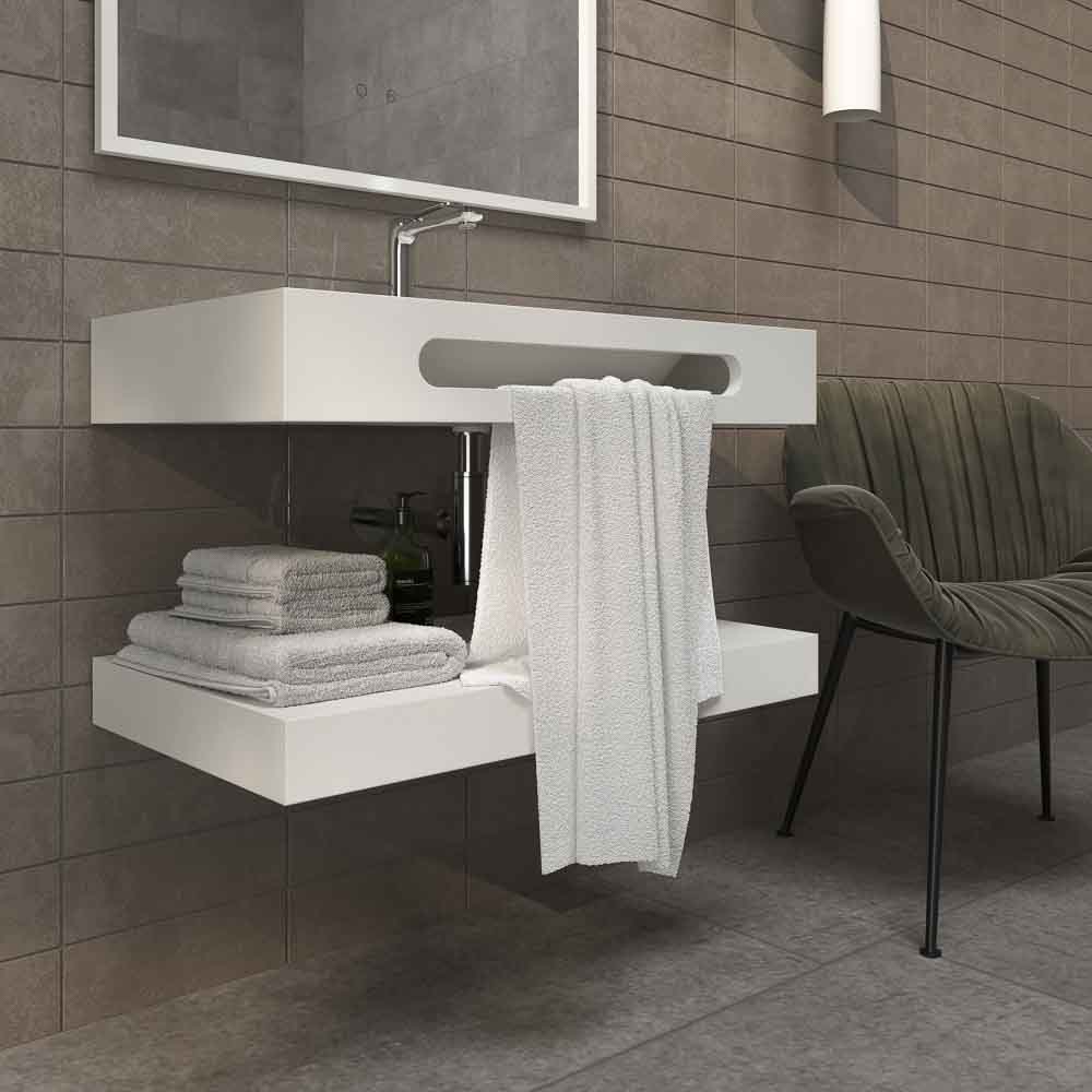 Lavabo LIDO 60 cm BLANCO con toallero y sin agujero griferia