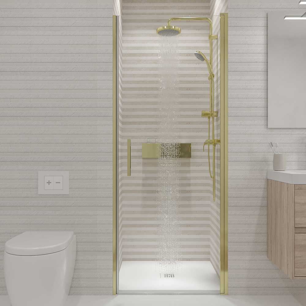 Mampara de ducha OPEN 1 puerta abatible 80 cm ORO MATE - Mampara de ducha OPEN 1 puerta abatible cristal mate 80 cm ORO MATE
