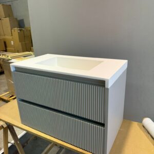Mueble 100 BINARIO 2 cajones  Rosa Pardo - Lavabo TOPO izda.- Mueble 100 BINARIO 2 cajones Roble frances -Lavabo BLANCO dcha-Mueble 90 BINARIO 2 cajones  Topo - Lavabo BLANCO izda