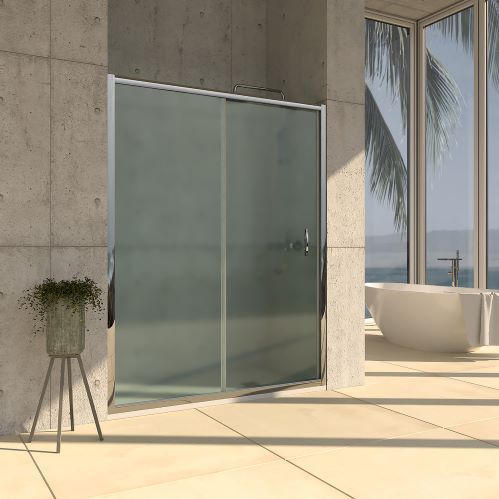 Mampara de ducha TEMPO frontal 2 fijos - 2 puertas 156 cm glaseadas CROMO BRILLO