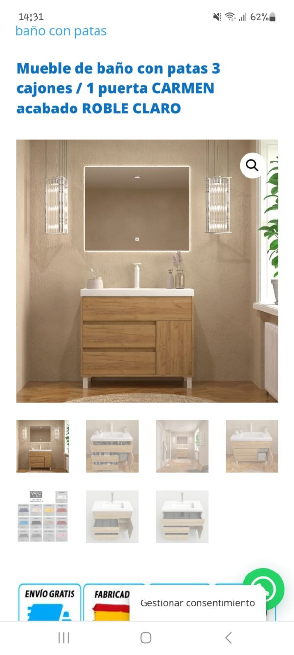 Mueble de baño CARMEN 3 cajones / 1 puerta 80 cm ROBLE CLARO sin lavabo
