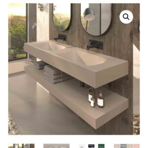 Lavabo LIDO 120 cm doble  BLANCO agujero griferia - Mueble suspendido bajo con tapa 2 cajones BLANCO