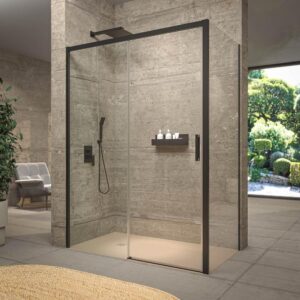 Mampara de ducha SLIM rectangular 2 fijos - 1 puerta 120 cm x 70 cm NEGRO MATE