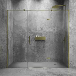 Mampara de ducha SILEX  1 fijo - 1 puerta abatible 100 cm ( puerta 70 cm ) VIDRIO ACANALADO acabado COBRE MATE tirador 15x15