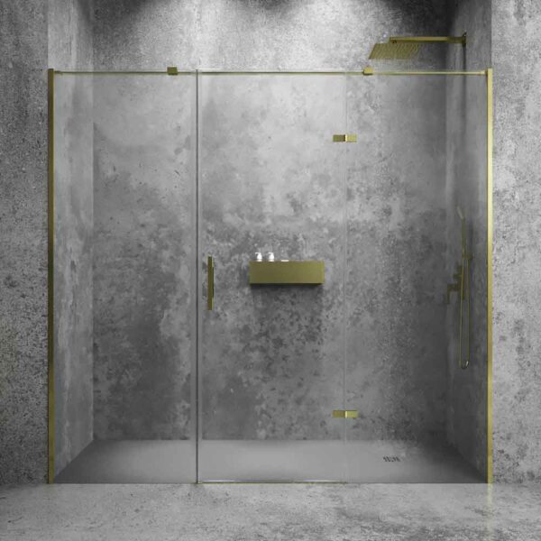 Mampara de ducha SILEX  1 fijo - 1 puerta abatible 100 cm ( puerta 70 cm ) VIDRIO ACANALADO acabado COBRE MATE tirador 15x15