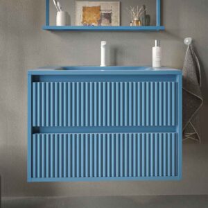 Mueble de baño MILIA suspendido 2 cajones 90 cm BLANCO - Encimera SOLID SURFACE BLANCO