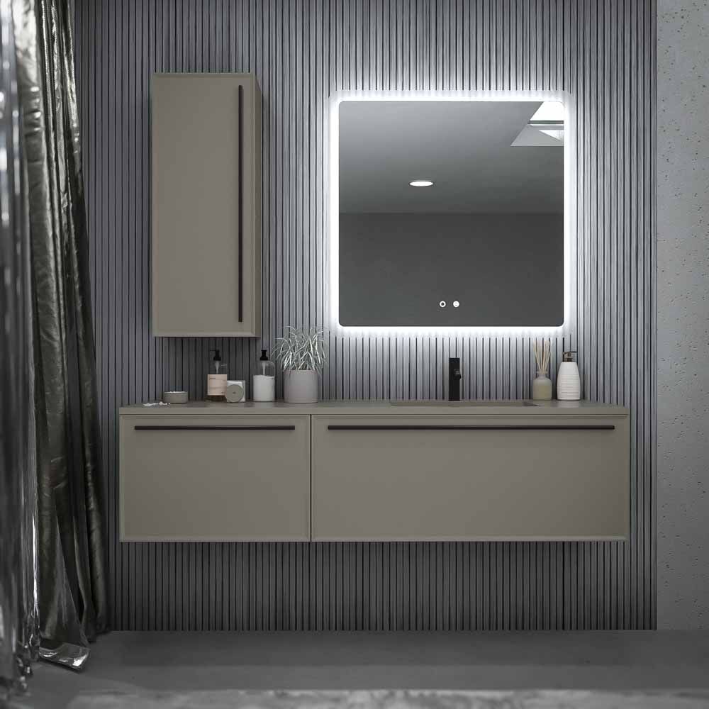 Mueble de baño BREMA 120 cm GRIS CUARZO - Columna auxiliar BREMA 1 puerta GRIS CUARZO - Mueble de baño ADAM 80 cmBastilla/blanco - Lavabo porcelana BLANCO  - Columna auxiliar 120x35x21 ADAM Bastilla /blanco