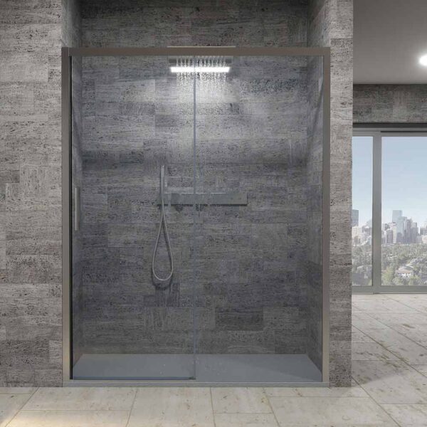 Puerta cristal mampara de ducha FLARE frontal 1 fijo - 1 puerta corredera 150 cm