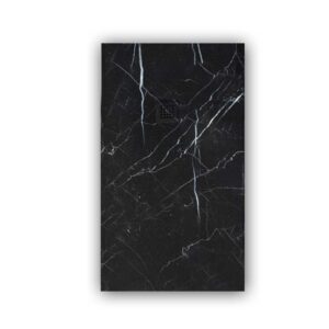 Plato de ducha PLASTER 3D acabado NEGRO MARQUINA   80 cm x 160 cm - Plato de ducha PLASTER 3D acabado NEGRO MARQUINA  75 cm x 75 cm  - Mampara de ducha FLARE cuadrada 75 cm x 75 cm NEGRO - Mampara de ducha PETRA frontal 1 fijo - 1 puerta 160 cm NEGRO