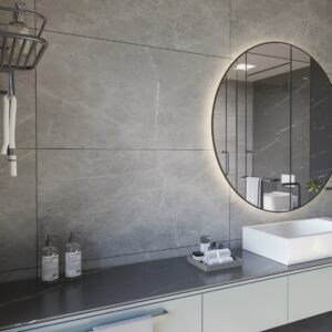 Espejo redondo 80 cm marco metalico blanco mate sin luz - Espejo capsula 90x40 luz trasera fria
