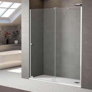 Mampara de ducha JUNIOR frontal  fijo -  puerta corredera 170 cm acero inox pulido