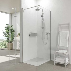 Mampara de ducha SINTESIS cuadrada 79 cm x 79 cm 1 fijo  1 puerta plegable CROMO BRILLO