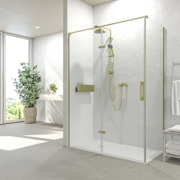 Mampara de ducha SILEX 1 fijo + 1 puerta abatible 100 cm x 70 cm parte murete ( según medidas )  ORO MATE