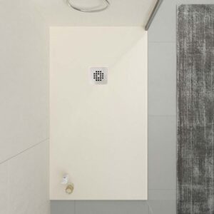 Plato de ducha ONE 80 x 147  Blanco Roto  - Mampara de ducha BASIC frontal 1 fijo - 1 puerta corredera 143 cm CROMO