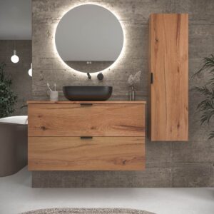 Mueble de baño suspendido ADAM 60 cm grafito lavabo ovalado blanco tapa grafito - Grifo caño alto Nature cromo  ( pago 50 % )
