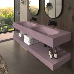 Lavabo SOLID SURFACE LIDO 140 cm 2 senos agujero griferia ( distancia entre lavabos 70 cm ) GRAFITO