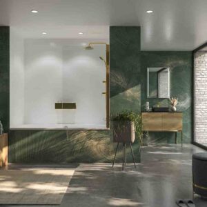Mampara de bañera OPEN 1 puerta abatible 150 cm x  85 cm ORO MATE