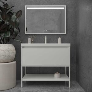 Mueble de baño ELEN 80 cm blanco con estructura negro fondo 40 cm - Lavabo blanco con agujero griferia