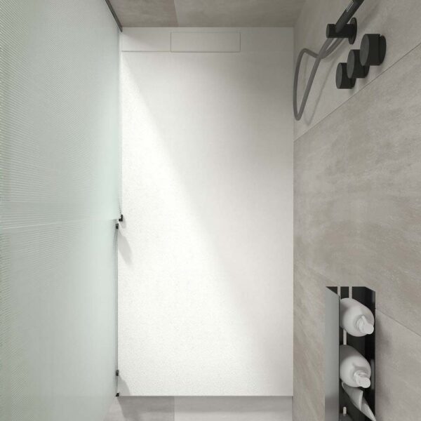 Plato de ducha PLASTER resina con carga mineral textura pizarra antideslizante C3  90 cm x 180 cm BLANCO Ral 9003