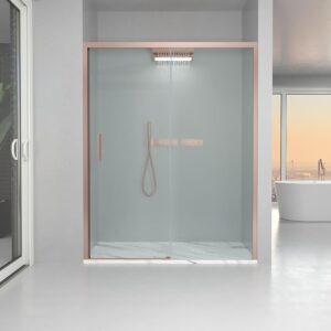 Mampara de ducha BASIC frontal 1 fijo - 1puerta corredera 183 cm ORO ROSA