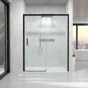 Mampara de ducha FLARE frontal 2 fijos - 2 puertas correderas 140 cm gomas en negro NEGRO MARQUINA