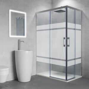 Mampara de ducha FLARE rectangular 2 fijos - 2 puertas 110x70  frontal con serigrafia DARO lateral transparente